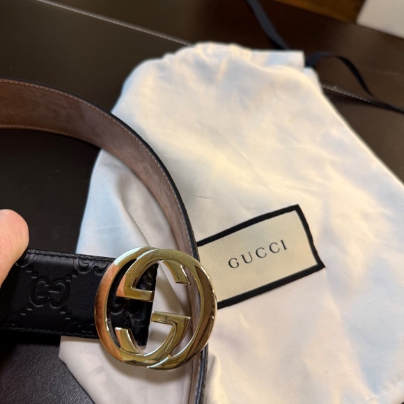 Gucci  VGUC Guccissima Leather Interlocking G Buckle Belt in Black size 80/32 - Picture 3 of 15
